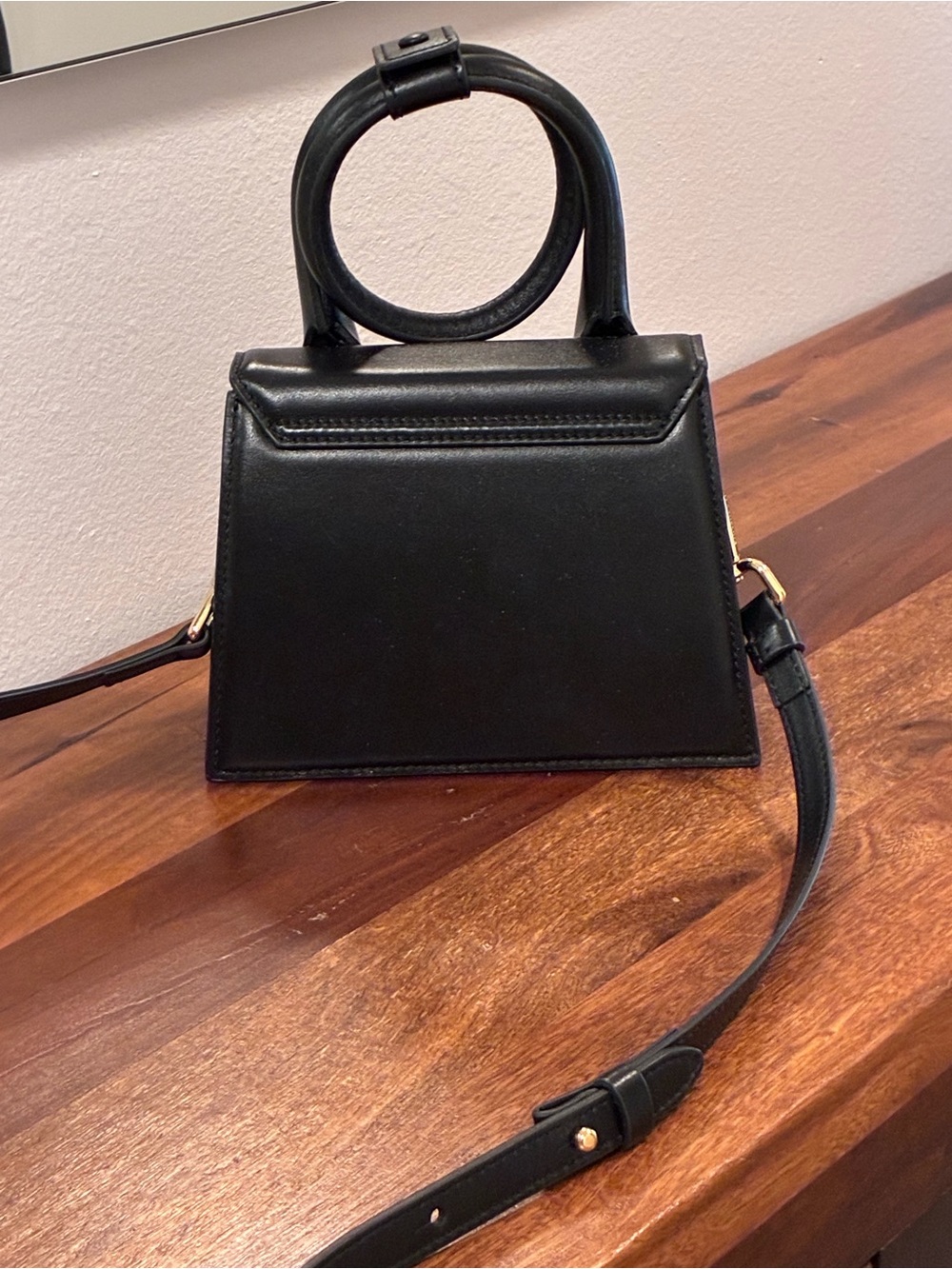 Jacquemus Black Le Chiquito The Knot Leather Bag with Gold Logo